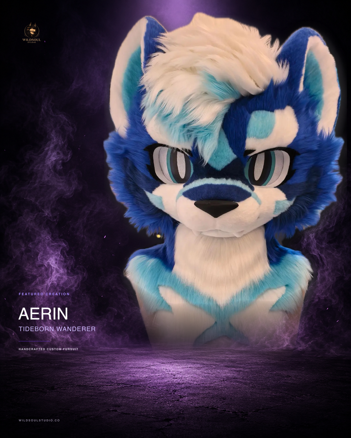 Additional portfolio view of Aerin, a completed custom fursuit head by WildSoul Studio