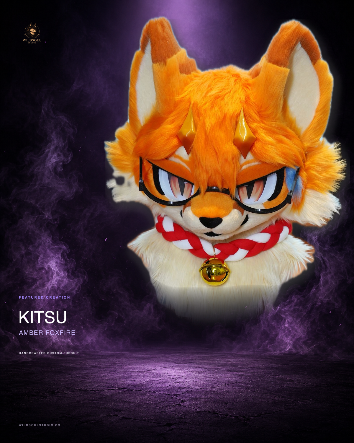 Additional portfolio view of Kitsu, a completed custom fursuit head by WildSoul Studio