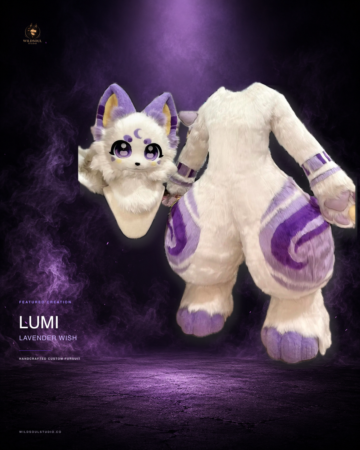 Alternate portfolio view of Lumi, a completed custom full fursuit by WildSoul Studio