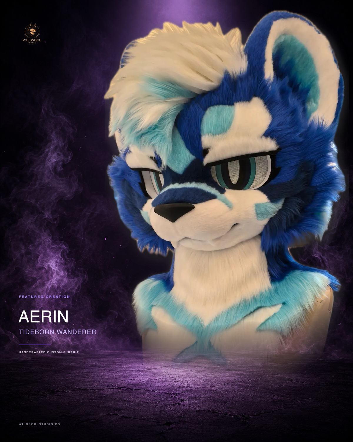 Alternate portfolio view of Aerin, a completed custom fursuit head by WildSoul Studio