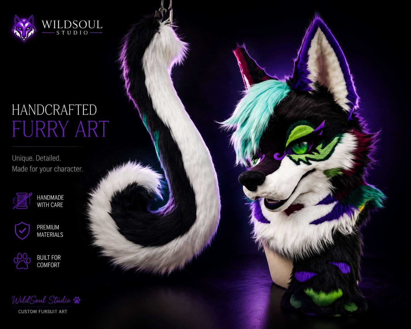 Additional portfolio view of Zarek, a completed custom fursuit creation by WildSoul Studio