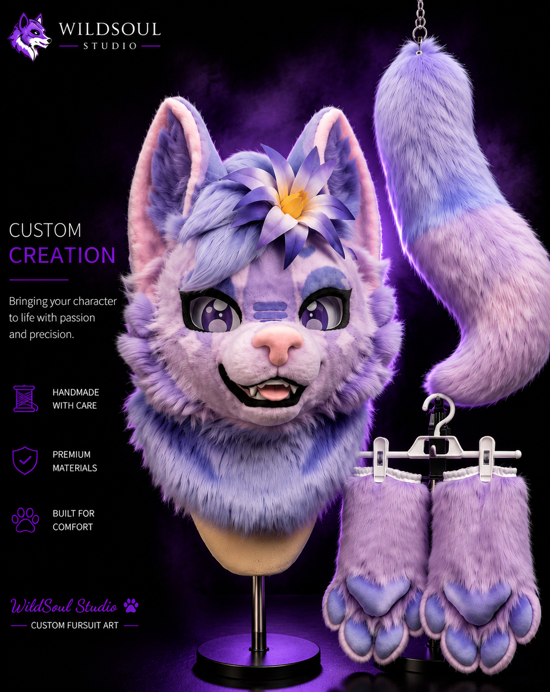 Alternate portfolio view of Elowen, a completed custom fursuit creation by WildSoul Studio