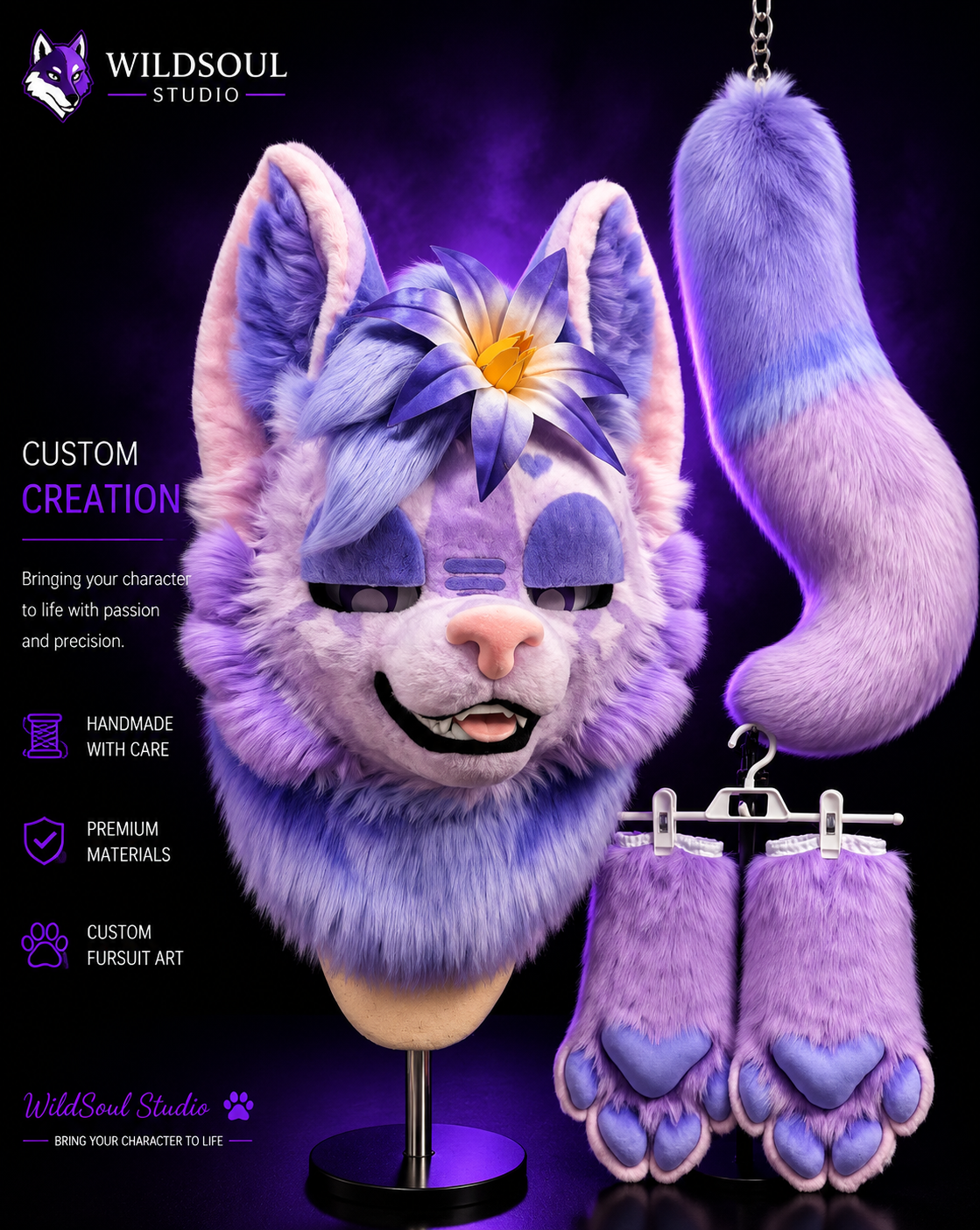 Additional portfolio view of Elowen, a completed custom fursuit creation by WildSoul Studio