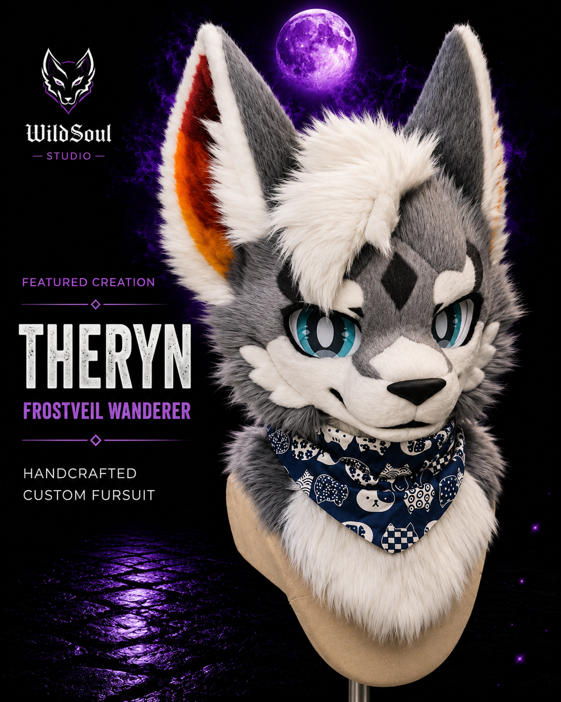 Alternate portfolio view of Theryn, a completed custom fursuit creation by WildSoul Studio