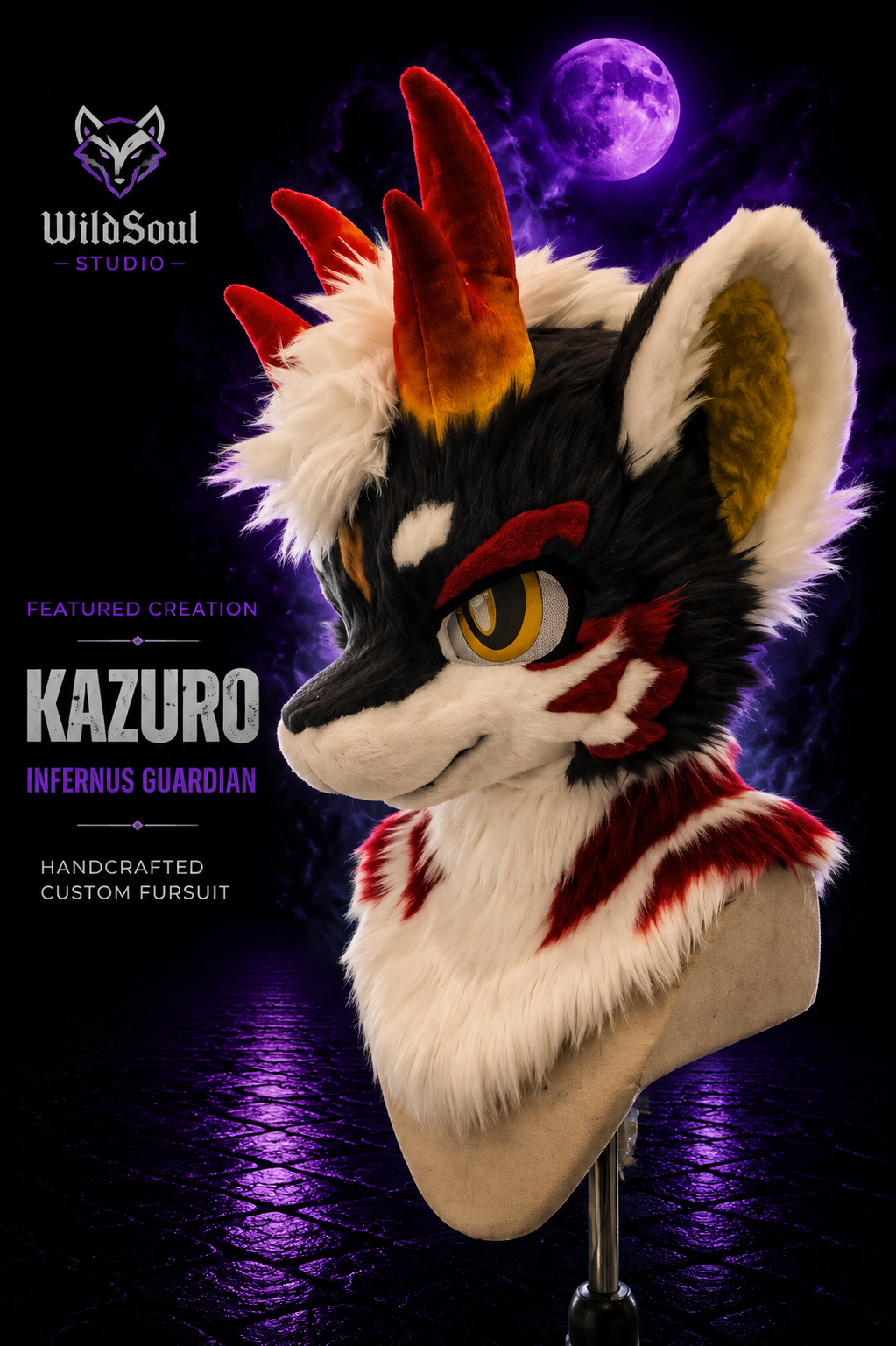Alternate portfolio view of Kazuro, a completed custom fursuit creation by WildSoul Studio
