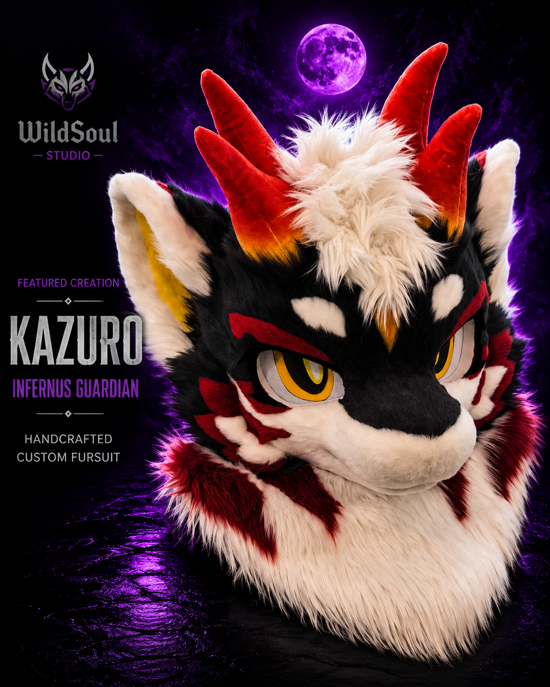 Craftsmanship showcase of Kazuro, a completed custom fursuit creation by WildSoul Studio
