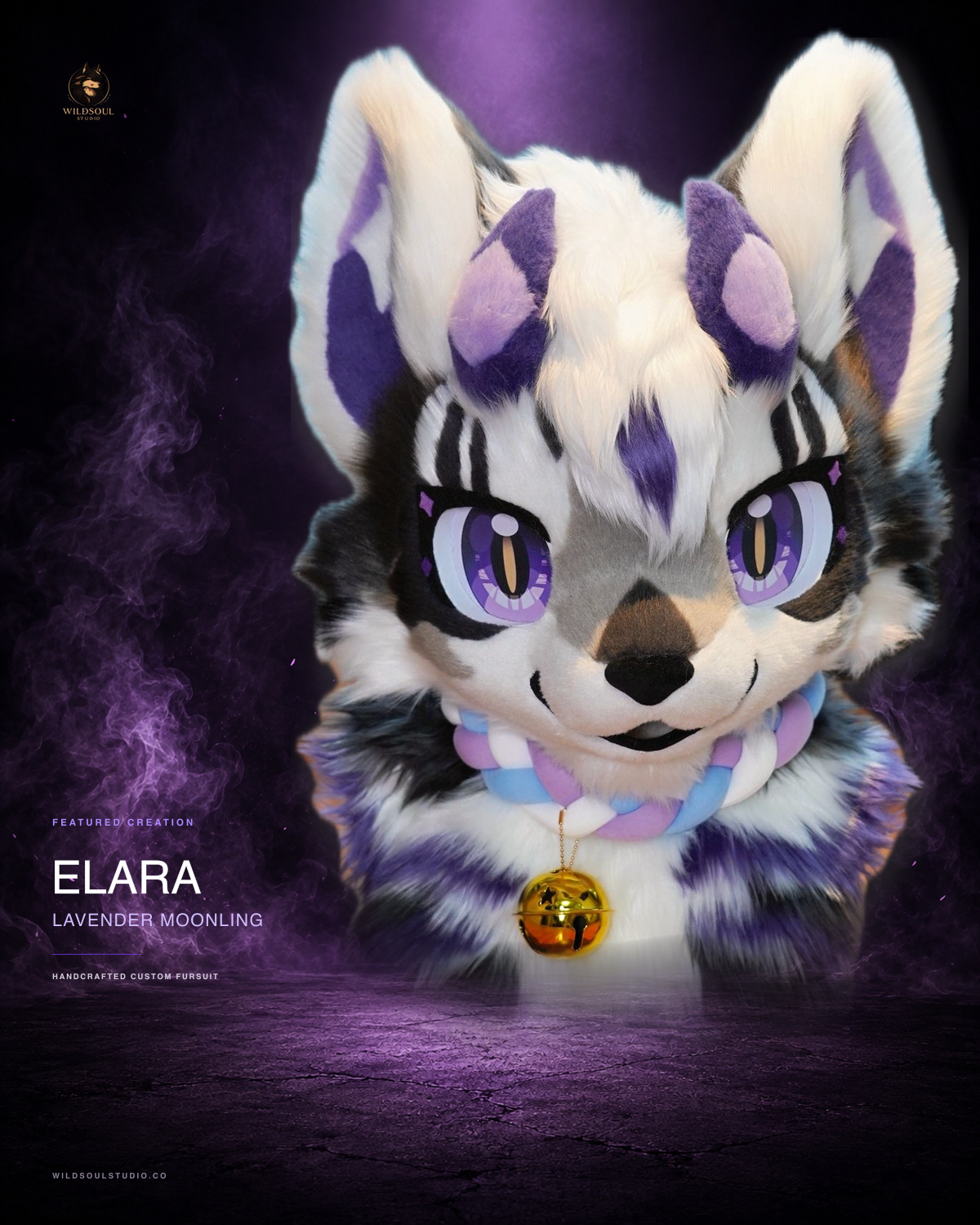 Alternate portfolio view of Elara, a completed custom fursuit head by WildSoul Studio