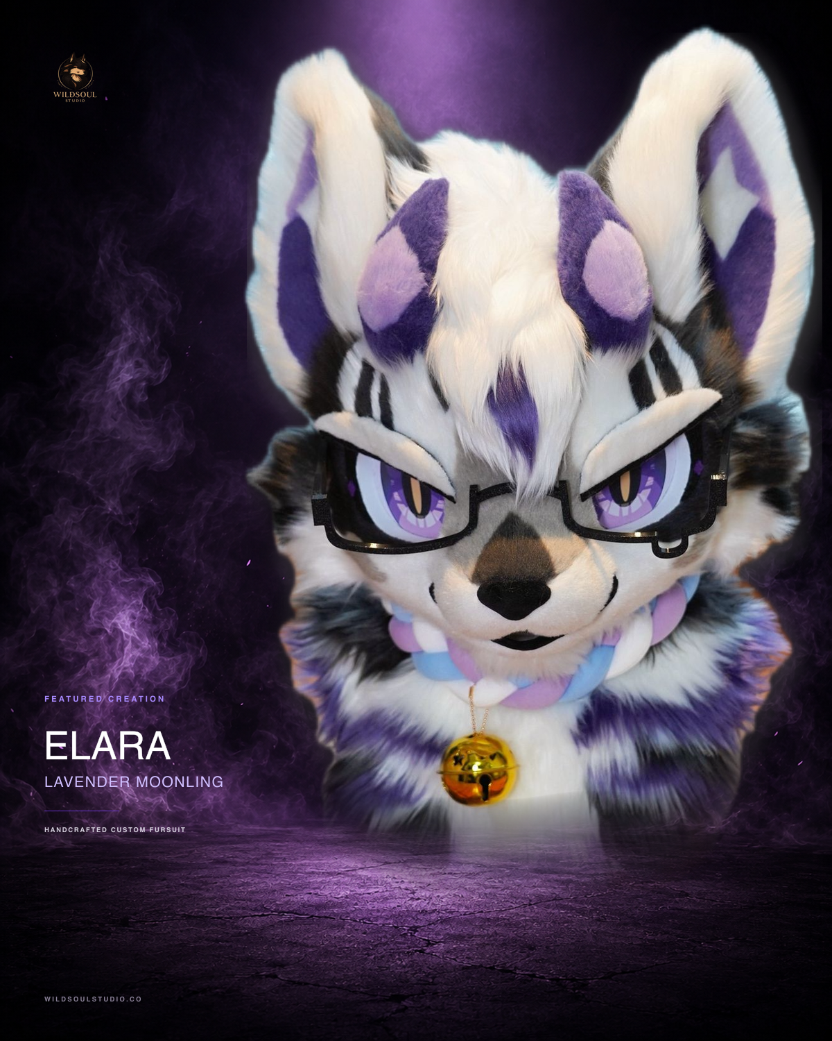 Additional portfolio view of Elara, a completed custom fursuit head by WildSoul Studio