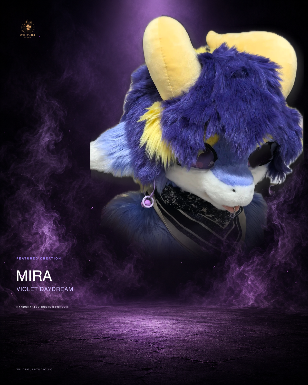 Additional portfolio view of Mira, a completed custom fursuit head by WildSoul Studio