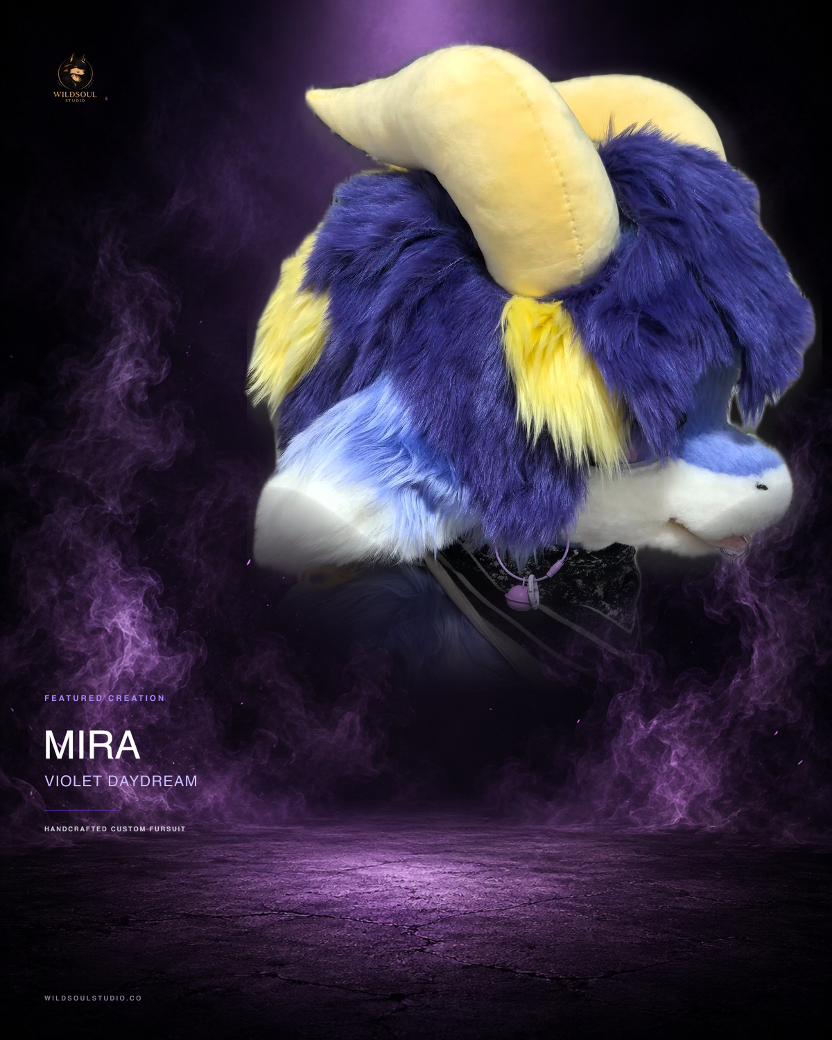 Craftsmanship showcase of Mira, a completed custom fursuit head by WildSoul Studio