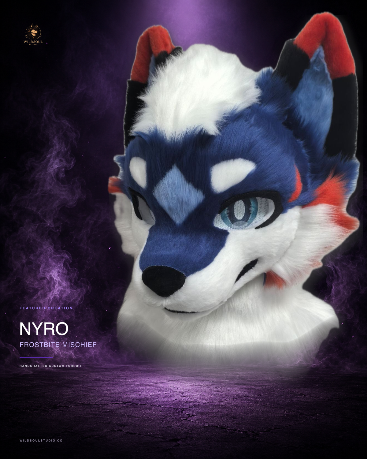 Craftsmanship showcase of Nyro, a completed custom fursuit head by WildSoul Studio