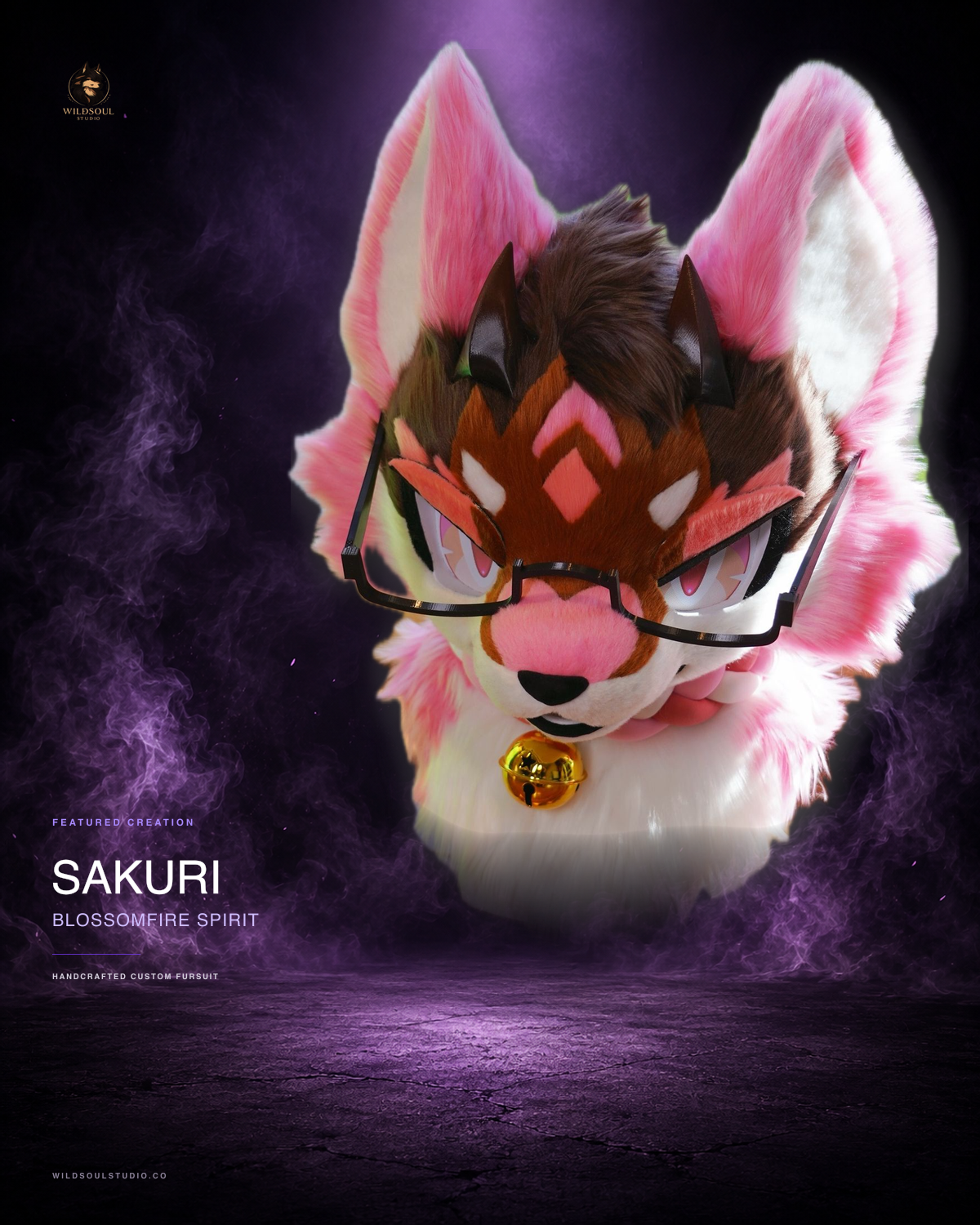 Additional portfolio view of Sakuri, a completed custom fursuit head by WildSoul Studio