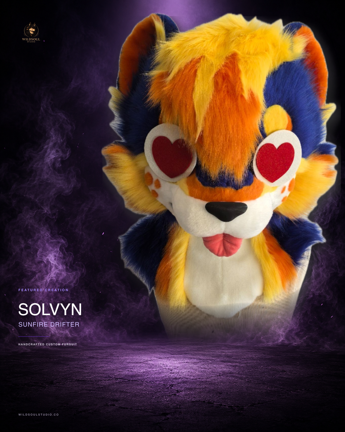 Additional character view of Solvyn, a completed custom fursuit head by WildSoul Studio