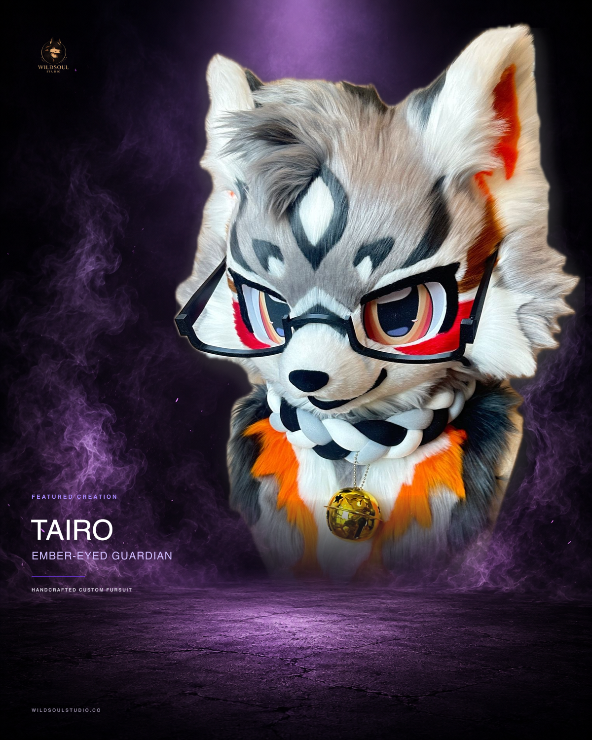 Alternate portfolio view of Tairo, a completed custom fursuit head by WildSoul Studio