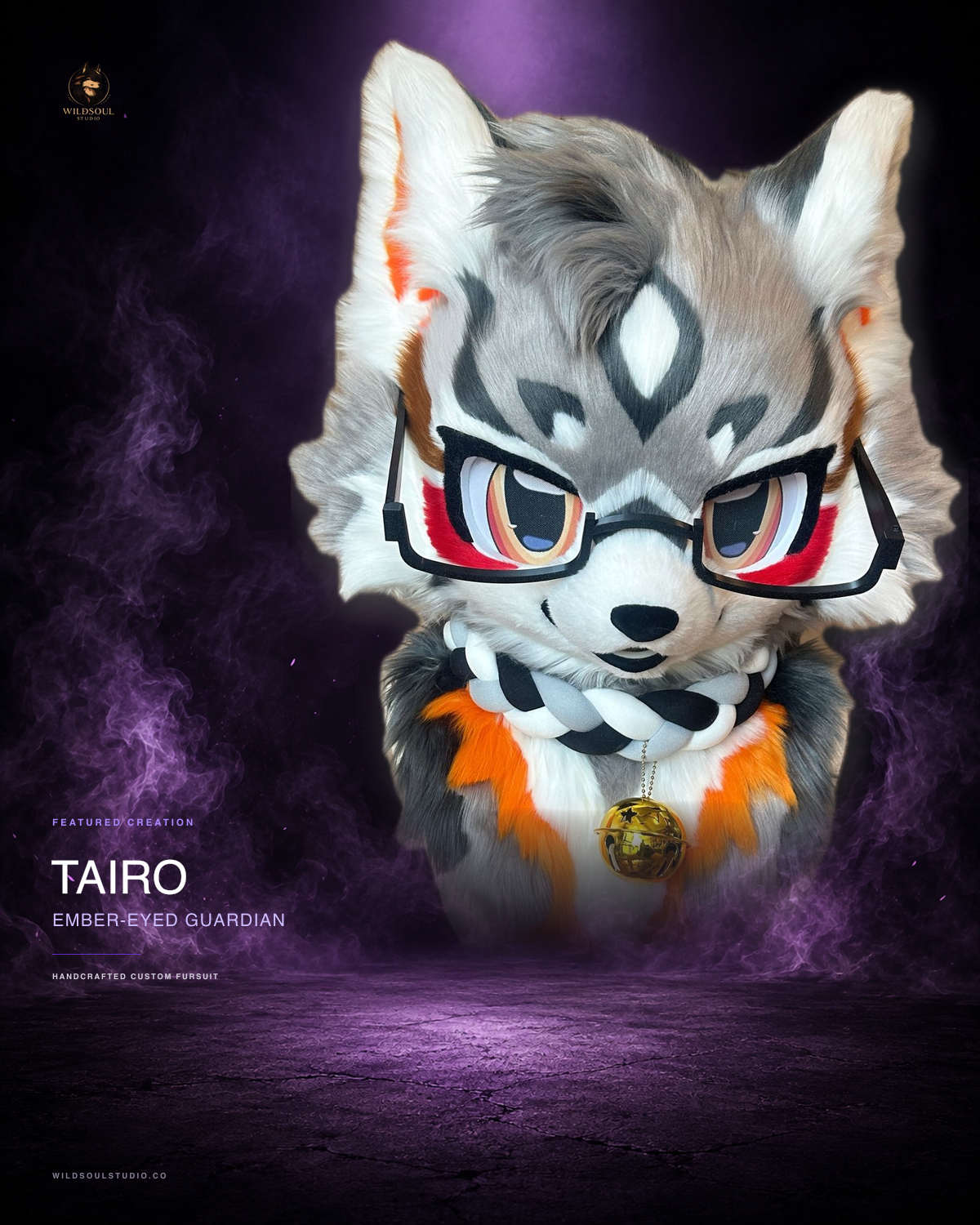 Additional portfolio view of Tairo, a completed custom fursuit head by WildSoul Studio