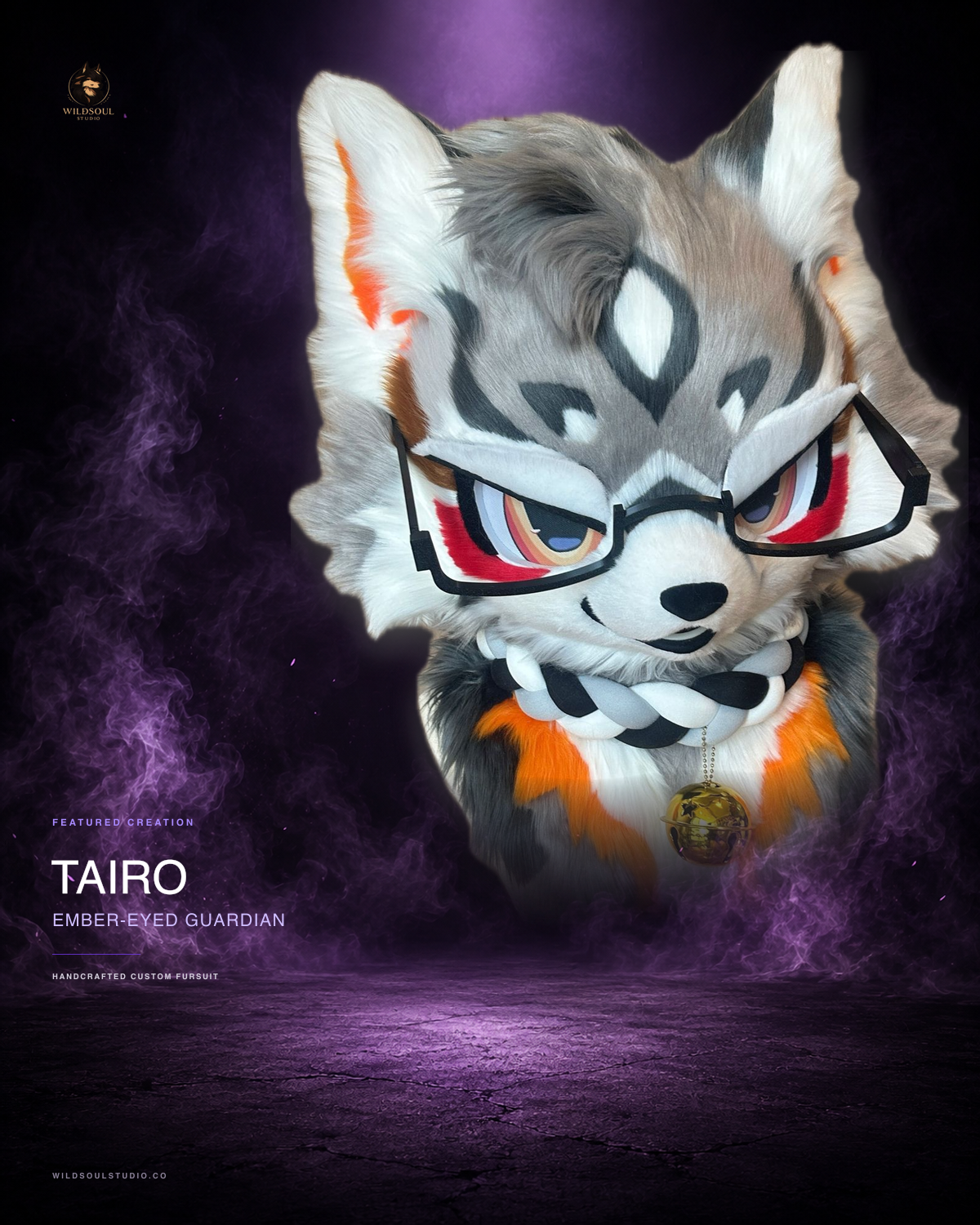 Craftsmanship showcase of Tairo, a completed custom fursuit head by WildSoul Studio