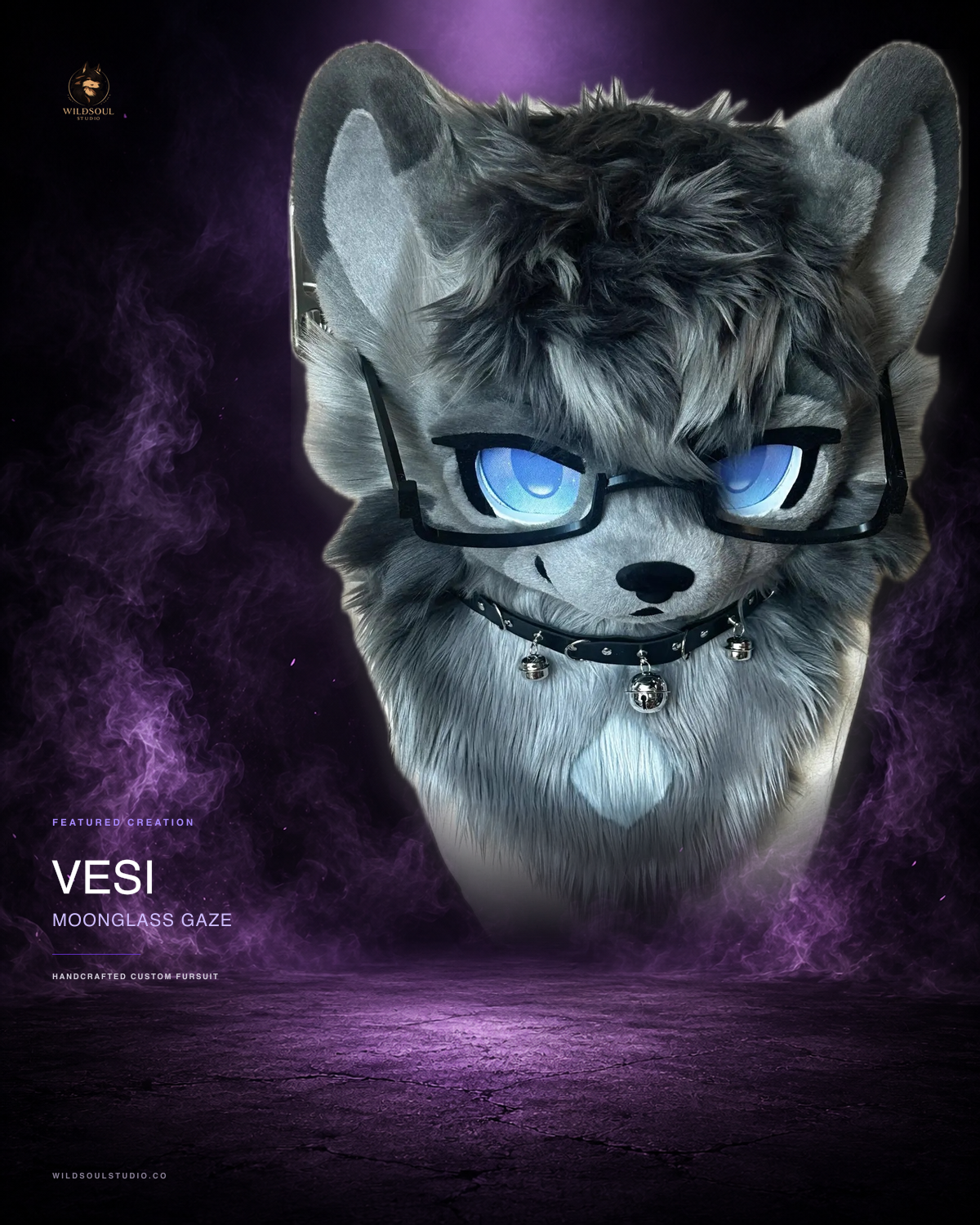Featured portfolio view of Vesi, a completed custom fursuit head by WildSoul Studio