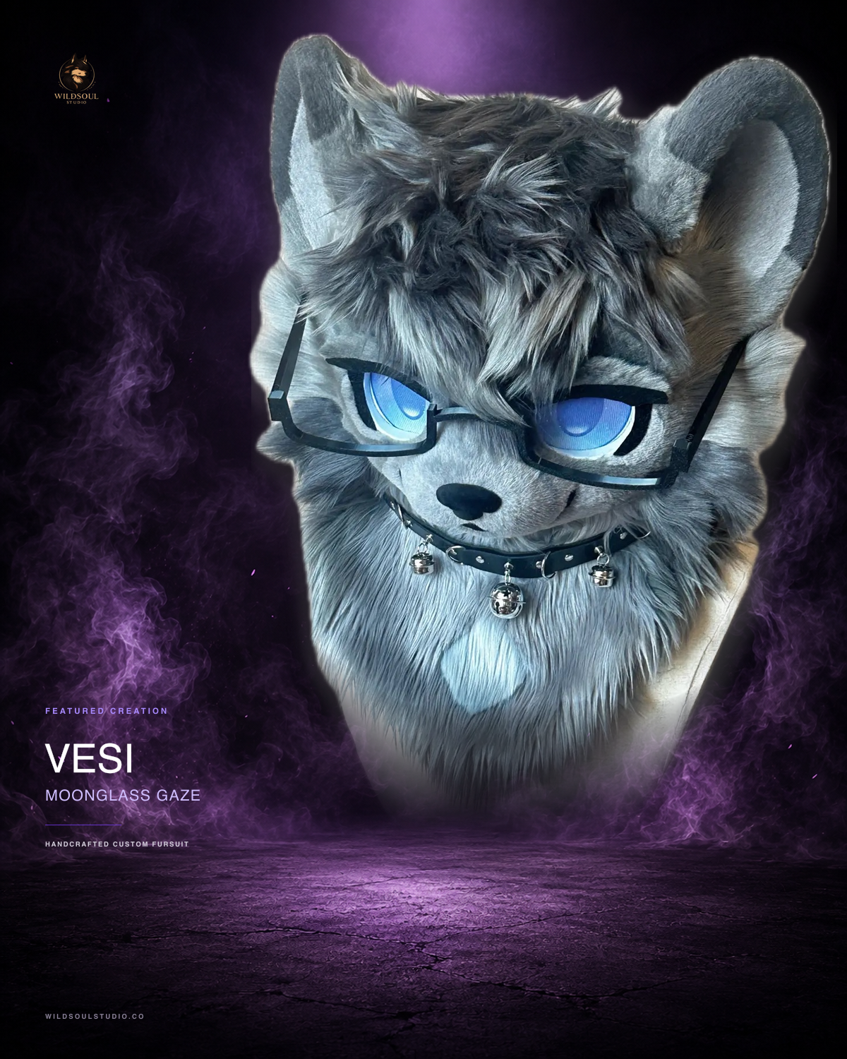 Alternate portfolio view of Vesi, a completed custom fursuit head by WildSoul Studio