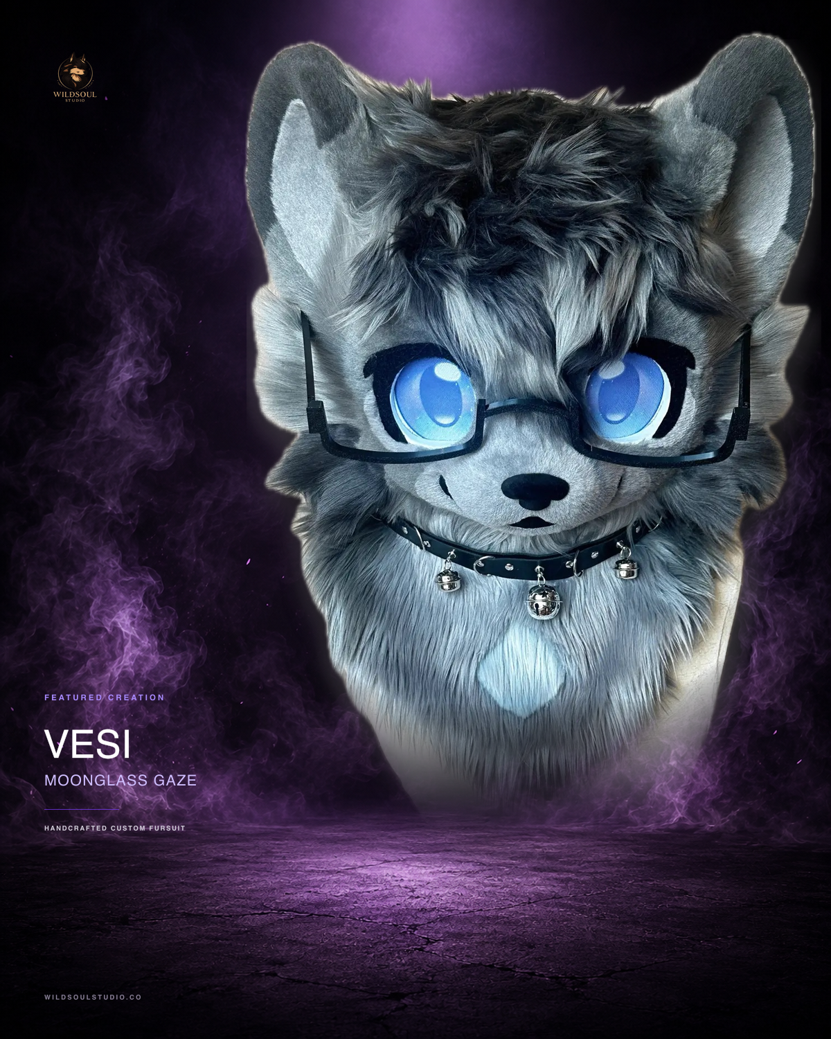 Additional portfolio view of Vesi, a completed custom fursuit head by WildSoul Studio