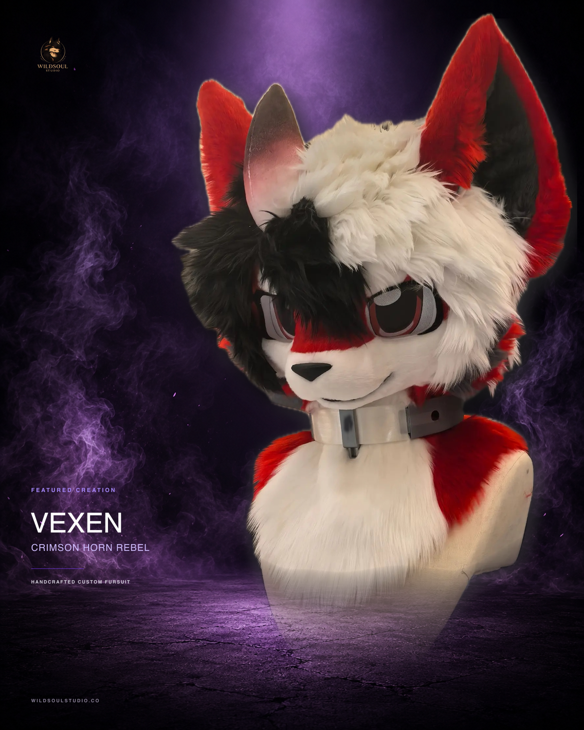 Alternate portfolio view of Vexen, a completed custom fursuit head by WildSoul Studio