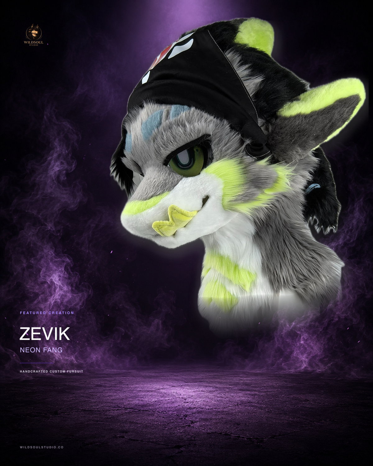 Alternate portfolio view of Zevik, a completed custom fursuit head by WildSoul Studio