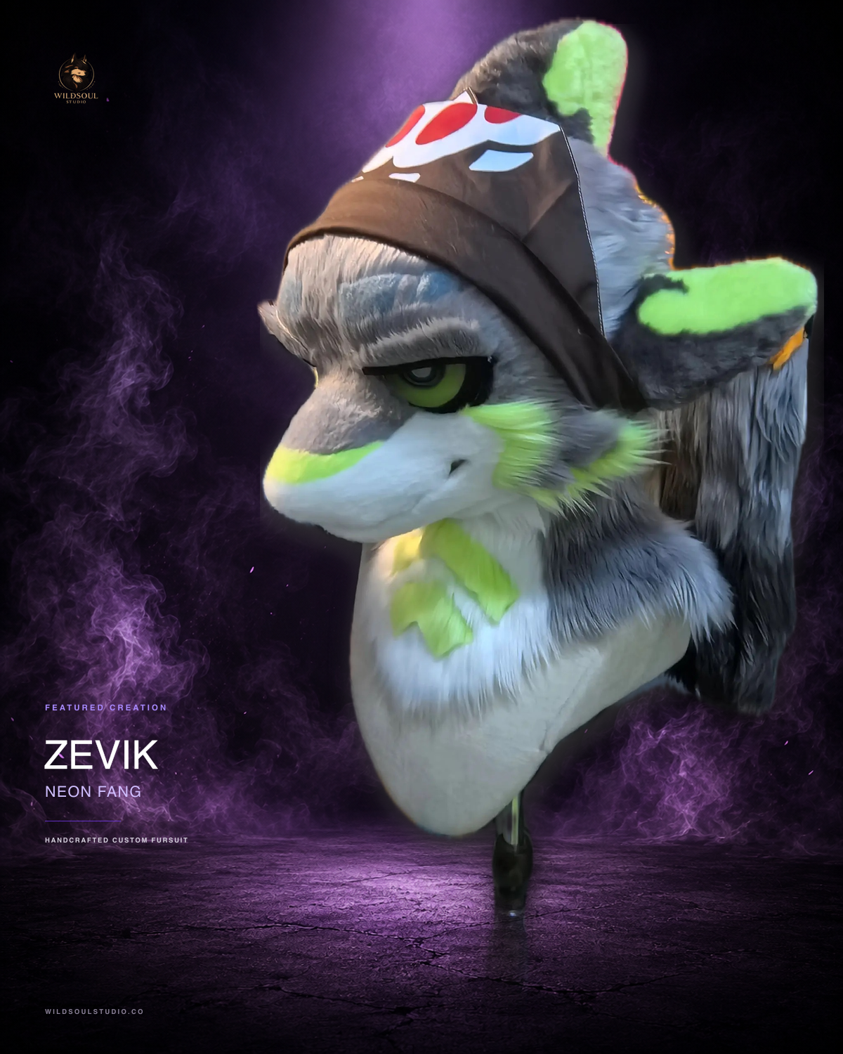 Craftsmanship showcase of Zevik, a completed custom fursuit head by WildSoul Studio