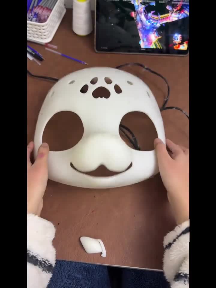 Early fursuit head base during construction at WildSoul Studio