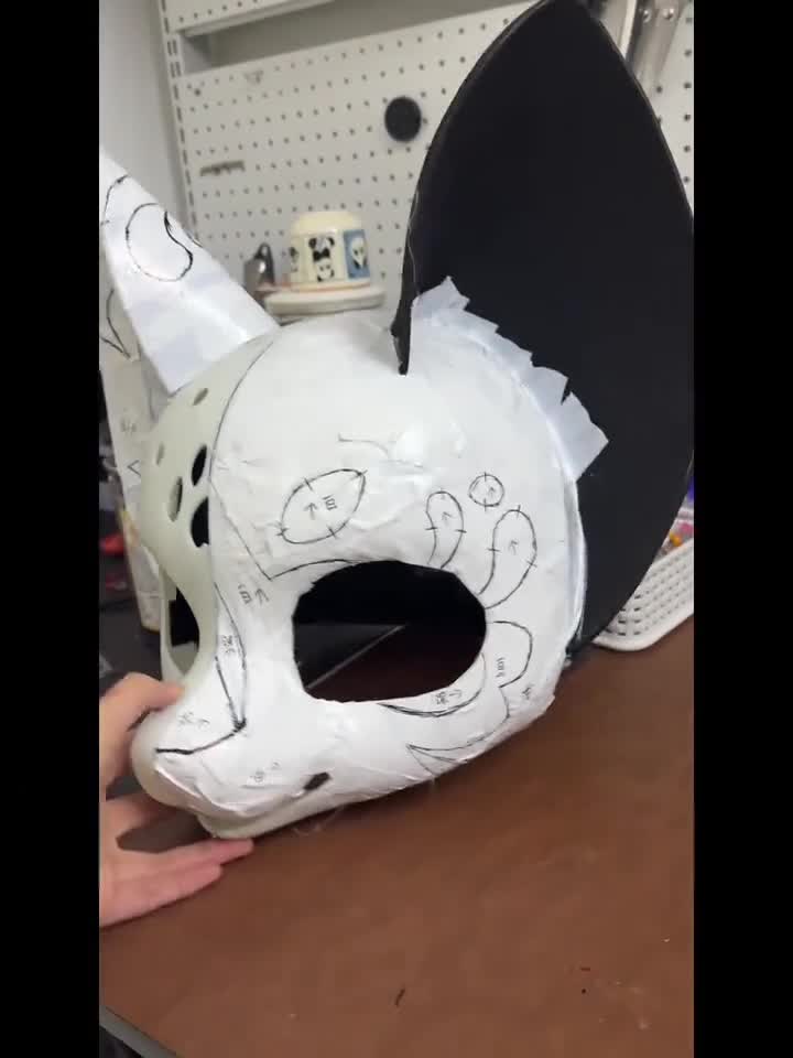 Fursuit head structure and ear construction in progress