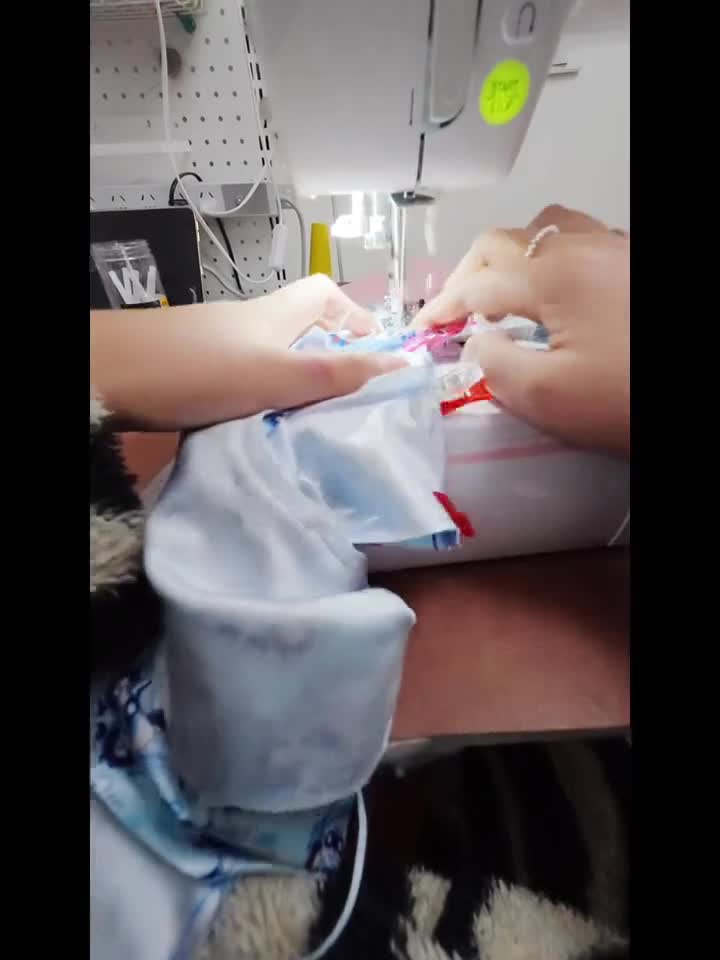 Sewing fur components during the fursuit construction process