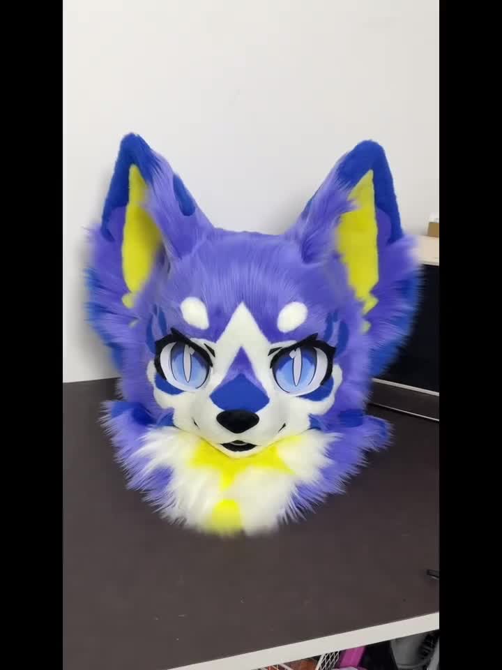 Finished yellow and blue custom fursuit head
