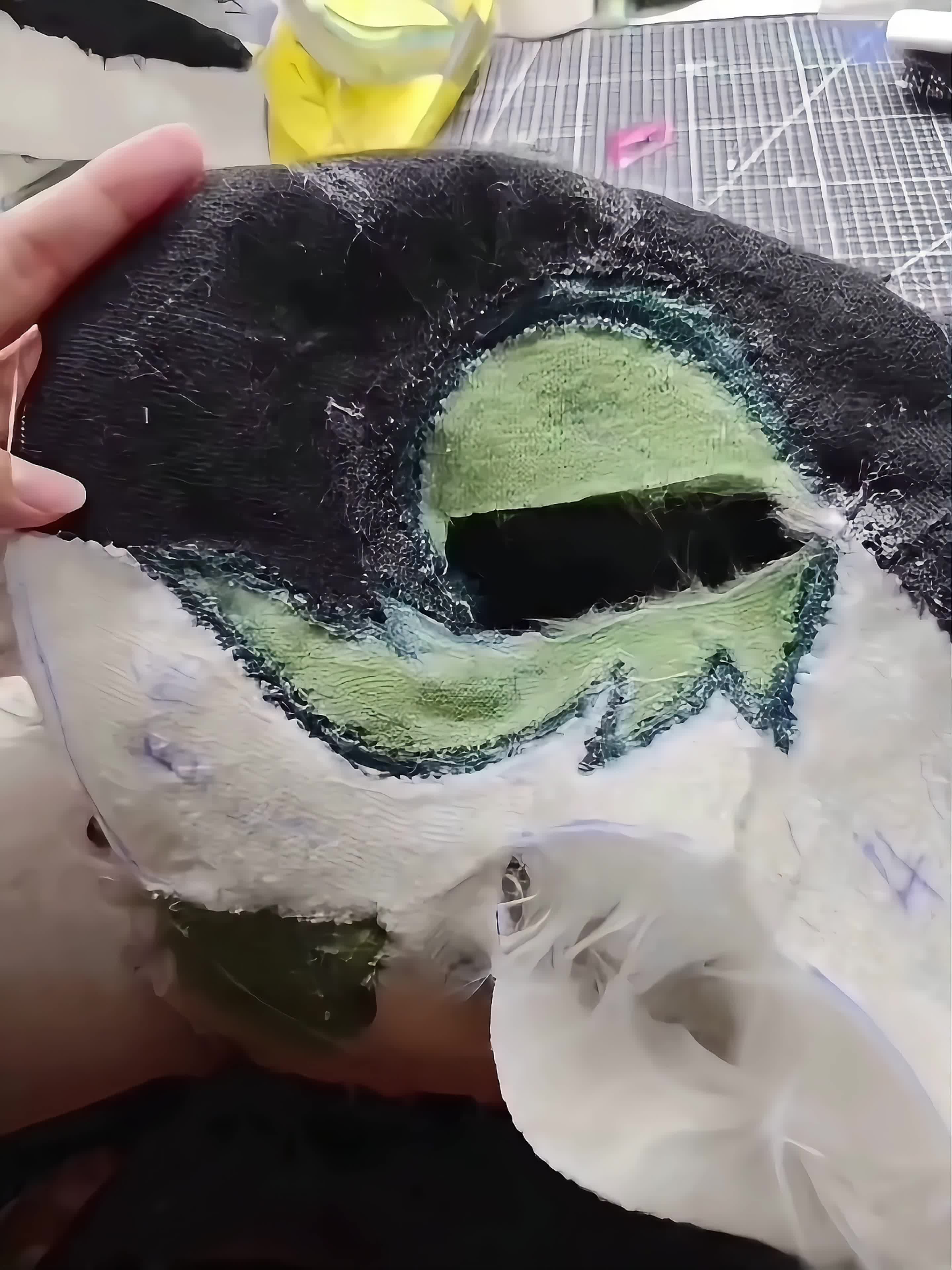 Close-up detail work on a custom fursuit head
